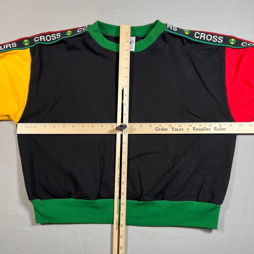Cross Colours Colorblock Crop Sweatshirt Black Red Yellow Medium 90s Hip Hop - Picture 4 of 6